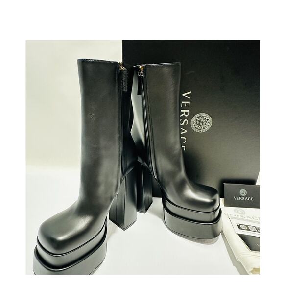 Versace Runway Aevitas Platform Black Leather Ankle Bootie 39/ 9 NIB $1,725 - Picture 6 of 14